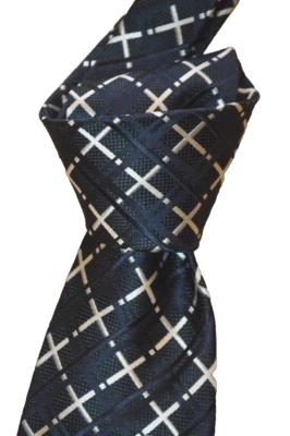 $250 NWOT TOM FORD Black w/ Blue & White Overcheck Mens 3.9" woven Silk neck Tie - Image 1 of 4