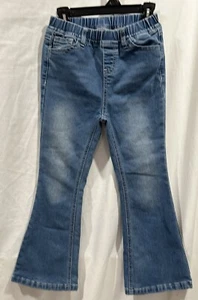 SHEIN Girls Flared Leg Pull On Blue Denim Jeans Elastic Waist Pockets Size 7Y - Picture 1 of 11