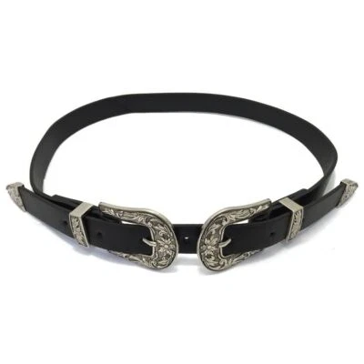 Cinturón de Moda de Cuero Sintético - Plateado Dorado Vintage Tallado Doble Hebilla Estilo Informal Foto 1 de 4