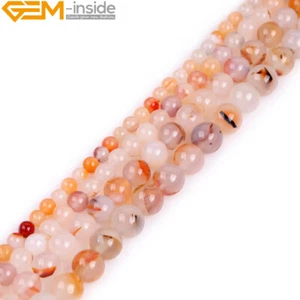 Stripe Red Leaf Agate Beads Round Gemstone Natural Beads For Jewelry Making 15" - Picture 1 of 38