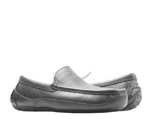 UGG Australia Ascot Leather Moccasin Black Men's Slippers 5379B-BLK Size 9 - Picture 1 of 9