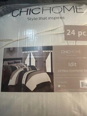 Chic Home Idit 24 Piece Comforter Set Color Block Embroidered Design Complete... - Image 1 of 3