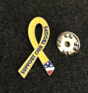 Yellow Ribbon Support Our Troops Clutch Back Hat Lapel Pin - Foto 1 di 3