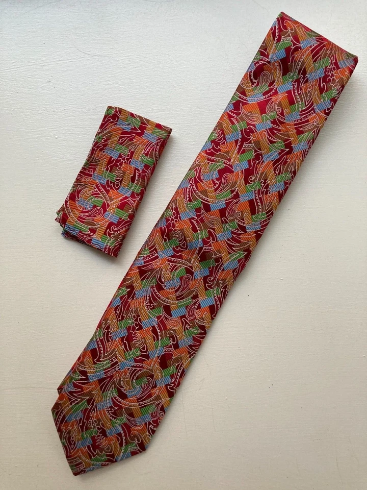 STEVEN LAND-GRAN NUDO-Corbata/Bolsillo Cuadrado de Seda Hecho a Mano para Hombres Multicolor 65" Foto 1 de 3