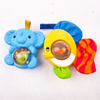 Plastic Baby Rattle Lot Yellow Fish and Blue Elephant with Roller balls Baby Toy