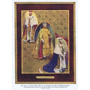 KING GEORGE V Coronation Robes - Colour Antique Print 1911 - Picture 1 of 1