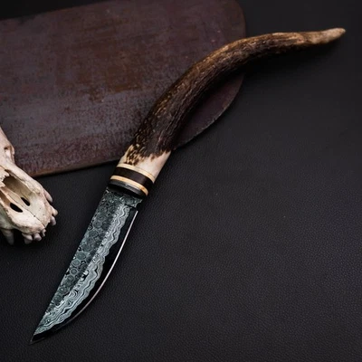 Gift-Ready 13.7" Damascus / Steel Knife Full Tang Hunt it Hunt + Leather Sheath - Image 1 of 4