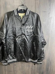 Blouson bomber satin vintage années 80 bleu daim chaussures discothèque adulte 2XL noir - Photo 1/7