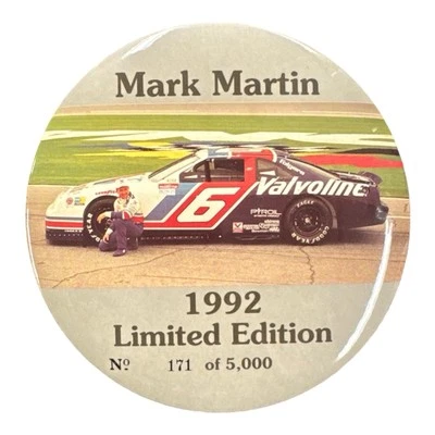 Mark Martin Valvoline 1992 6 Inch Pinback Button With Stand In Back - Image 1 of 2