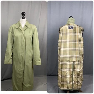 Burberry Nova Check Lining Women's Green Long Coat Size 12 Long - Picture 1 of 14