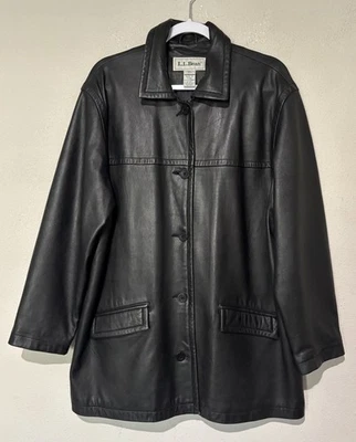 复古 LL Bean 女式羊皮 Nappa 纽扣前夹克外套,尺寸 L — 第 1/4 张图片