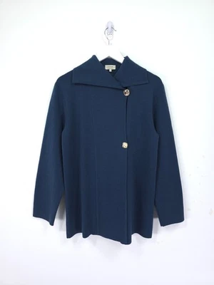Jigsaw Cardigan Size Small Navy Blue Wool Blend Milano Disc Button Longline Knit - Image 1 of 4