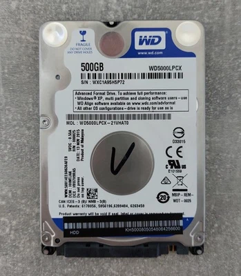 HDD da 500 GB 2,5 pollici 7 mm WD Blue 5400 RPM 7490 ore di funzionamento disco rigido laptop - Immagine 1 di 3