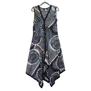 Midnight Samt Damen Kleid groß ärmellos geometrisch Taschentuchsaum Boho - Bild 1 von 12
