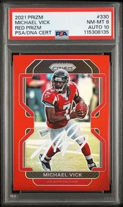 Michael Vick 2021 Panini Prizm Red Signed Card #330 Graded PSA 8 Auto 10 - Picture 1 of 2