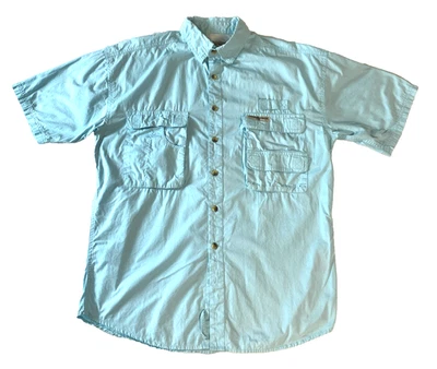 Hook & Tackle Sportsman Gear Fishing Shirt Men's M Light Blue 100% Cotton - Image 1 of 4