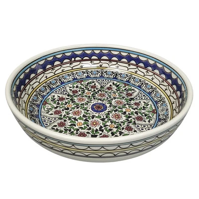 Tigela de cerâmica armênia vintage dos anos 80 Jerusalém pintada à mão 11,5" cerâmica floral    - Imagem 1 de 4