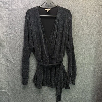 Top para mujer H&M negro 2XL envolvente metálico manga larga con cinturón Foto 1 de 4