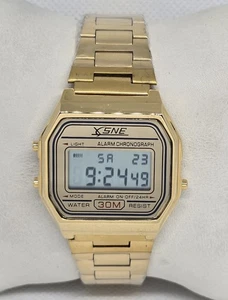 Men's XSNE Gold Tone Gray Dial Digital Alarm Chronograph Bracelet Band Watch 08 - Picture 1 of 7