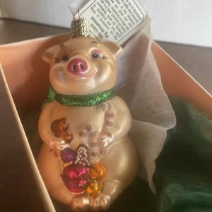 Old World Christmas Lester The Pig Glass Blown Ornament With Tag C2 - Picture 1 of 5