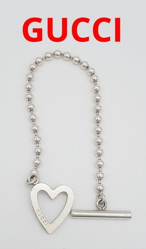 Autentico Bracciale Gucci Cuore Aperto Catena Sfera Firma Incisione 15cm Casual