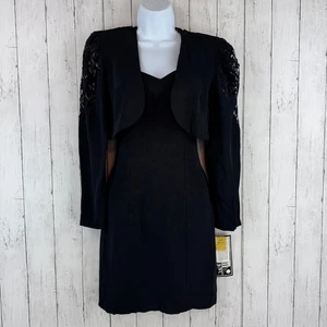 Mini abito da cocktail vintage nuovo con etichette Chauncey St. nero con bolero in pizzo taglia 5/6 - Foto 1 di 18