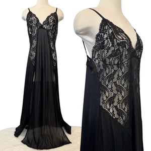 Frederick’s of Hollywood seidiges Nylon schwarz transparente Spitze Maxikleid Schlupfkleid 3X - Bild 1 von 8