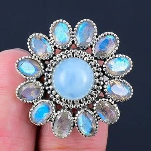 Anillo de cumpleaños boho de labradorita natural joyería talla 6 plata de ley - Imagen 1 de 8