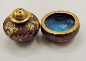 Vintage chinesischer Cloisonne Messing Emaille Pfefferstreuer Salzkeller - Bild 1 von 9
