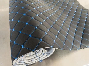 Black/blue Diamond Stitch Embossed Fabric Lining Car Upholstery 165cmx100cm - Picture 1 of 5