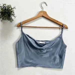 Zara Satin Short Crop Top in Blue Sz M - Picture 1 of 8