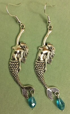 PENDIENTES COLGANTES SIRENA CON CRISTAL - Peltre con alambres de oreja de plata de ley Foto 1 de 4