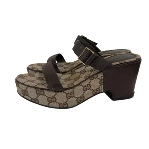 Gucci Sandals Wedge Sole All-Over Pattern GG Canvas Size 35 US About 5 For Women - Picture 1 of 15