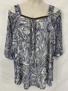 Camicia leggera Catherines PLUS 4X-30W-32W blu spalle fredde foderata manica 3/4 - Foto 1 di 15