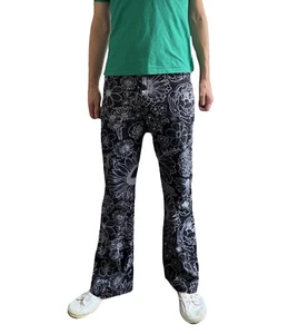 Pantalones de campana hippie retro florales negros para hombre con llamaradas de colección años 60 70 - Imagen 1 de 14