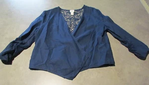 Chicos Cardigan Shrug Womens 1 Medium Blue Linen Lace Back 3/4 Sleeve Open - Picture 1 of 6
