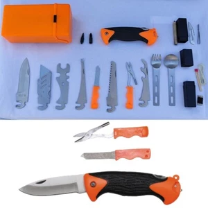 Survival Set 27-teilig Notfall Kit Outdoor orange mit Messer & Werkzeug Tool - Bild 1 von 5