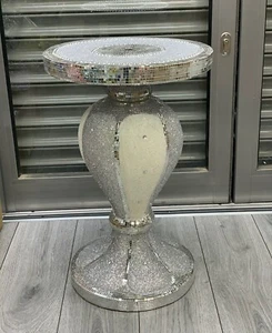 SILVER VENETIAN MIRRORED TABLE MODERN FLOWER STAND BED SIDE LAMP ROMANY MOSAIC - Picture 1 of 1