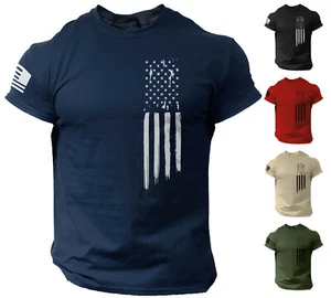American Flag USA Patriotic T Shirt for Man Military Veteran Style Shirt - Picture 1 of 9