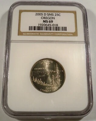 2005-D NGC MS69 SMS QUARTER OREGON SATIN FINISH 25c MS 69 - Image 1 of 4