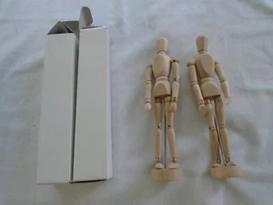 2 Carved Jointed Wooden Figures For Sketching/Drawing Unused In Box 9" On Stand - Picture 1 of 3