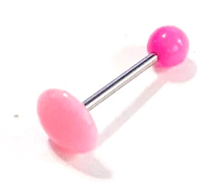 Tongue Ring Acrylic Round Pink 10mm 14 Gauge 5/8" Steel Barbell - Picture 1 of 3