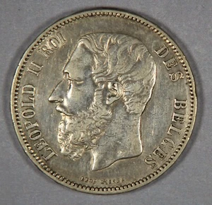 1878 France French 5 Francs Leopold II Silver - Picture 1 of 3