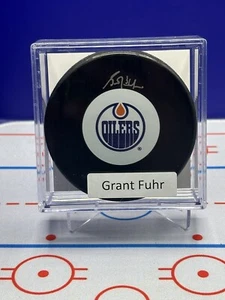 Disco de hockey autografiado por Edmonton Oilers Grant Fuhr con certificado de autenticidad - HOF - Imagen 1 de 2