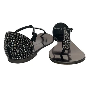 $750 Giuseppe Zanotti Black Pewter Suede Rhintestone T-Strap Sandals 9.5 EU 39.5 - Picture 1 of 10