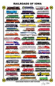 Cartel de ferrocarril de 11""x17"" de los ferrocarriles de Iowa firmado por Andy Fletcher - Imagen 1 de 1