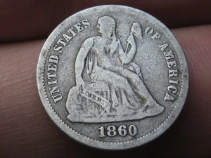 1860 P Seated Liberty Silver Dime- Philadelphia, VG/Fine Details - Picture 1 of 4