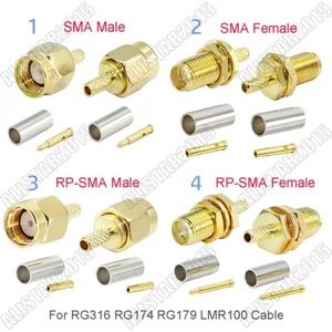 SMA RP-SMA Male Female Crimp Lot Connector RG316 RG174 RG179 LMR100 Cable - Picture 1 of 5
