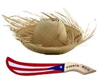 Set Puerto Rico Adult Jibaro Pava Hat & PR Flag Wood Machete * FREE SHIPPING *