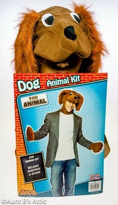 Dog Disguise Kit 2 Pc Brown Fabric Dog Face Hood & Furry Mitts Costume Kit OS - Image 1 of 4